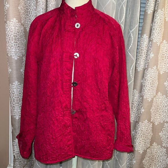 Chico’s Fuchsia High-Neck Blazer – Size 2 (12/14) – Loop Button Closure –RN79984 - Picture 1 of 7